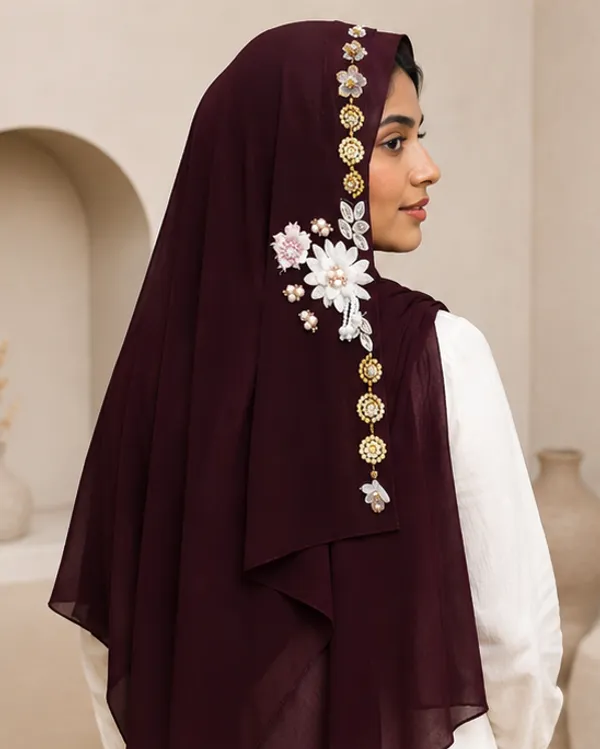 FAHAARI_Premium_Purple_Floral_Latkan_Georgette_Hijab_for_Women_&_Girls_|_Elegant_Side_Flower_Embellished_Islamic_Head_Scarf_|_Soft_Lightweight_|_Free_Size