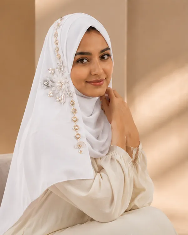 FAHAARI_Premium_White_Floral_Latkan_Georgette_Hijab_for_Women_&_Girls_|_Elegant_Side_Flower_Embellished_Islamic_Head_Scarf_|_Soft_Lightweight_|_Free_Size