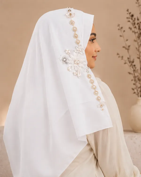 FAHAARI_Premium_White_Floral_Latkan_Georgette_Hijab_for_Women_&_Girls_|_Elegant_Side_Flower_Embellished_Islamic_Head_Scarf_|_Soft_Lightweight_|_Free_Size