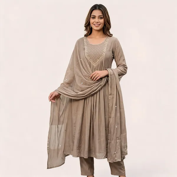 Green_&_Beige_Embroidered_Flared_Anarkali_Suit_Set_For_Women_(Combo_Of_2)