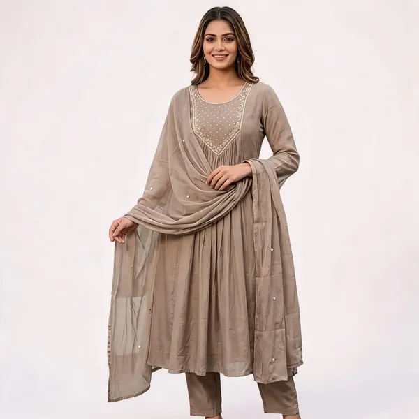 Green_&_Beige_Embroidered_Flared_Anarkali_Suit_Set_For_Women_(Combo_Of_2)