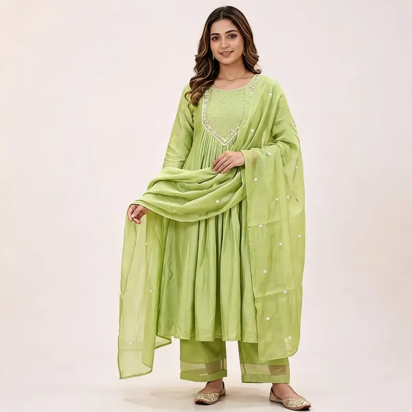 Green_&_Beige_Embroidered_Flared_Anarkali_Suit_Set_For_Women_(Combo_Of_2)