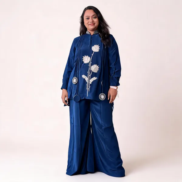 Blue_Embroidered_Relaxed_Kurta_Set_For_Women