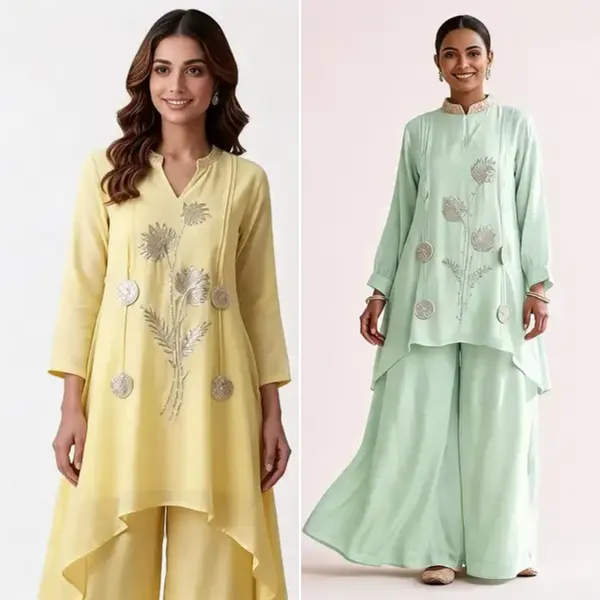 Mint_Green_Embroidered_Straight_Kurta_Palazzo_Set_&_Yellow_Embroidered_High-Low_Kurta_Set_For_Women_(Combo_of_2)