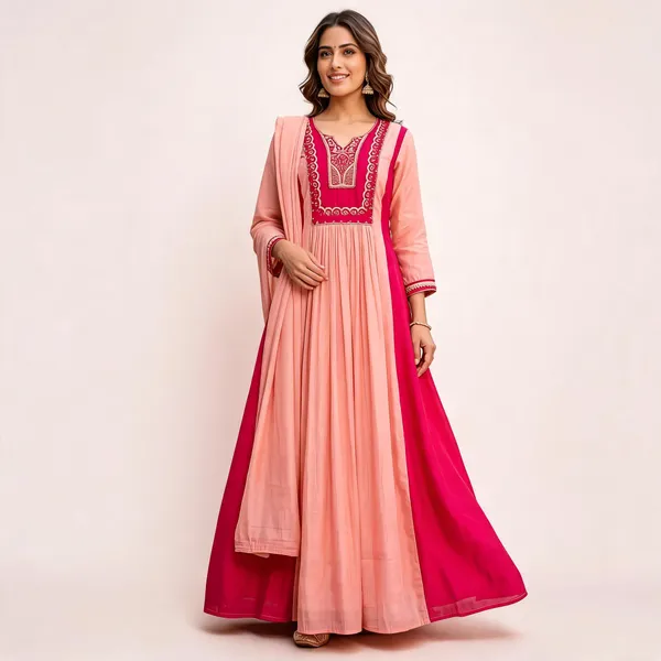 Peach_Embroidered_Flared_Anarkali_Suit_Set_For_Women