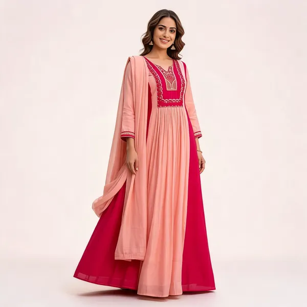 Peach_Embroidered_Flared_Anarkali_Suit_Set_For_Women