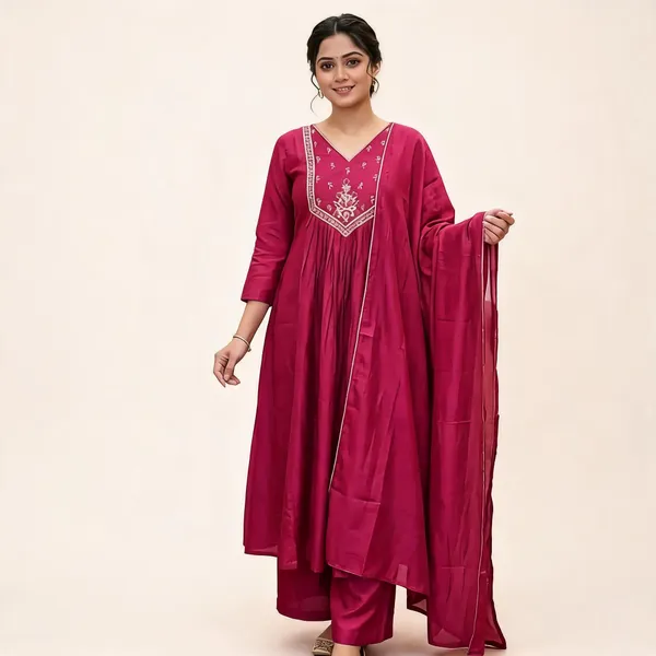 Magenta_Embroidered_Flared_Anarkali_Suit_Set_For_Women