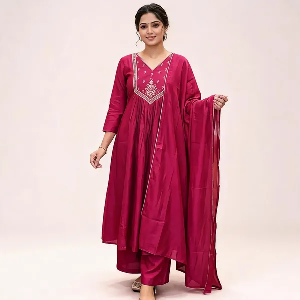Magenta_&_Cream_Embroidered_Flared_Anarkali_Suit_Set_For_Women_(Combo_Of_2)