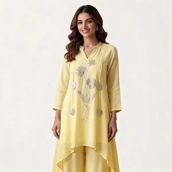 Mint_Green_Embroidered_Straight_Kurta_Palazzo_Set_&_Yellow_Embroidered_High-Low_Kurta_Set_For_Women_(Combo_of_2)