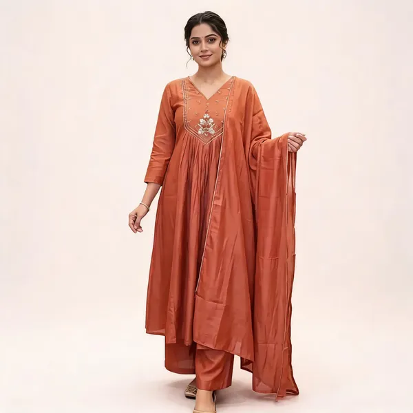 Rust_Embroidered_Anarkali_Kurta_Set_For_Women