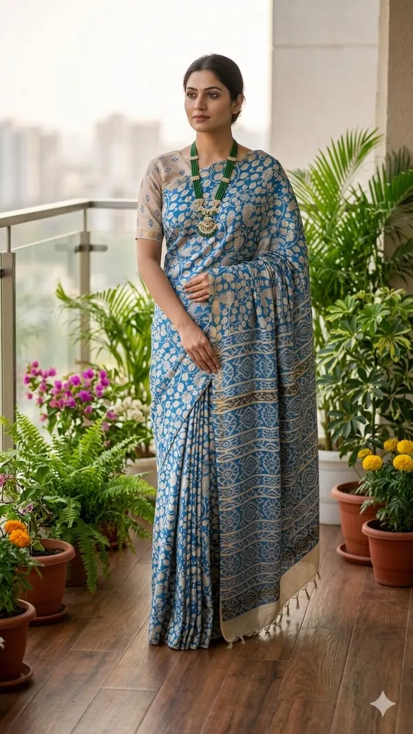 malwari_tussar_Kalamkari_print_saree