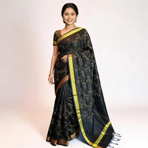 Black_Kota_Silk_Embroidery_Saree_For_Women