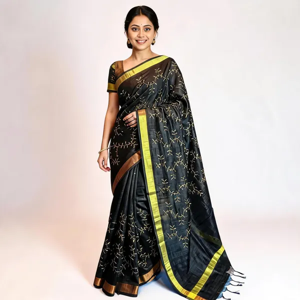 Black_Kota_Silk_Embroidery_Saree_For_Women