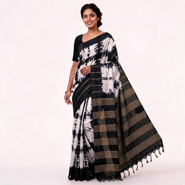 Black_And_White_Malwari_Cotton_Shibori_Saree_For_Women