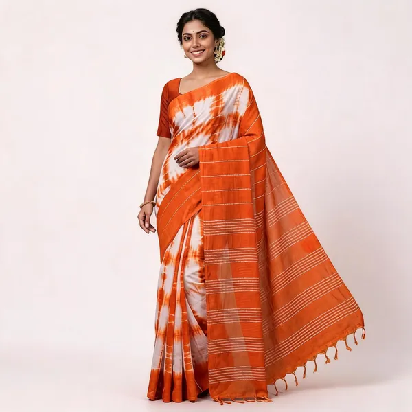 Orange_Malwari_Cotton_Shibori_Saree_For_Women