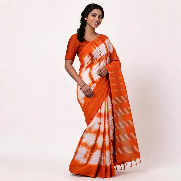 Orange_Malwari_Cotton_Shibori_Saree_For_Women