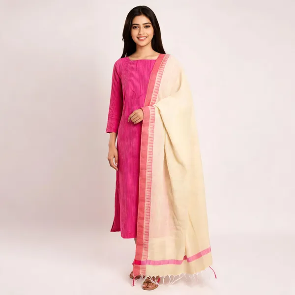 Pink_Cotton_Khadi_Stripes_Unstitched_Suit_Set_For_Women