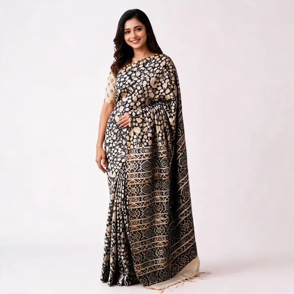 Black_And_Beige_Pure_Malwari_Cotton_Kalamkari_Print_Saree_For_Women
