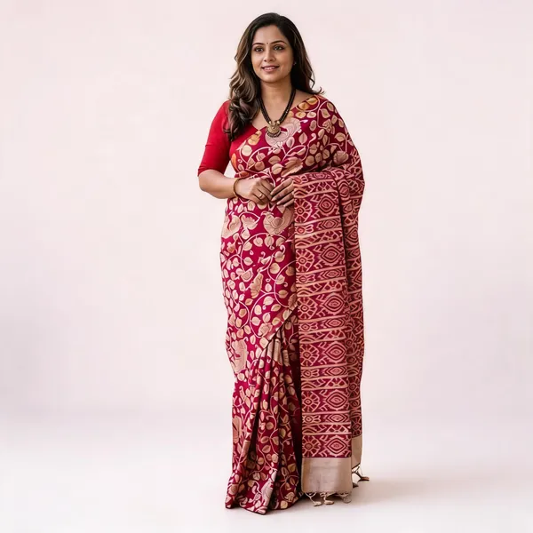 Maroon_Pure_Malwari_Cotton_Kalamkari_Print_Saree_For_Women