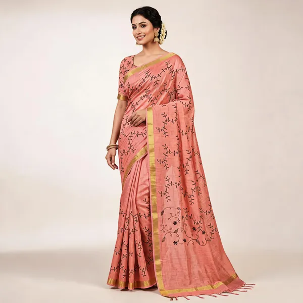 Peach_Kota_Silk_Embroidery_Saree_For_Women