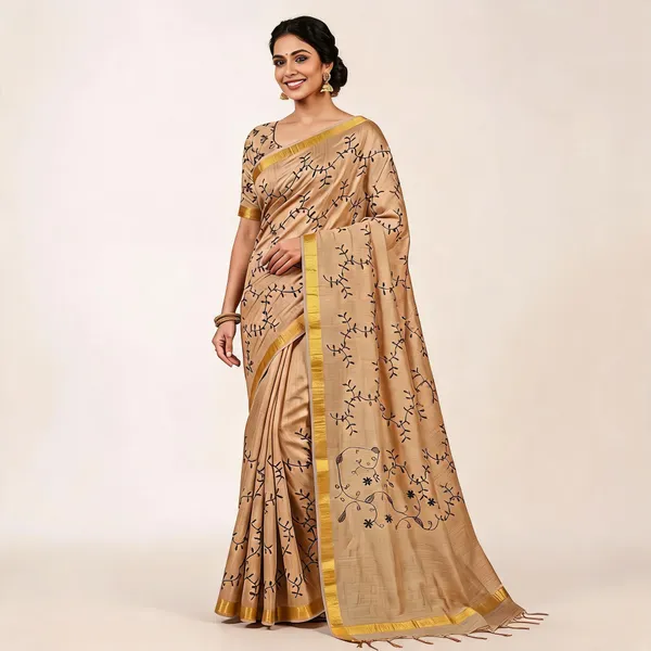Beige_Kota_Silk_Embroidery_Saree_For_Women