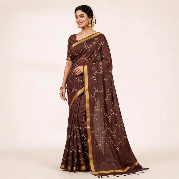 Brown_Kota_Silk_Embroidery_Saree_For_Women