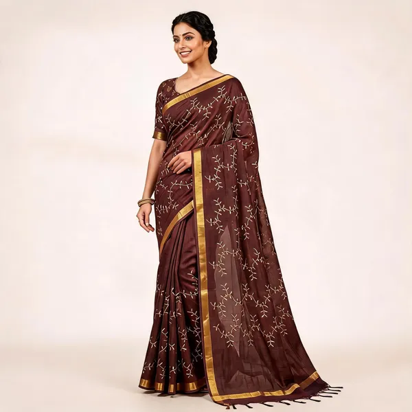 Brown_Kota_Silk_Embroidery_Saree_For_Women
