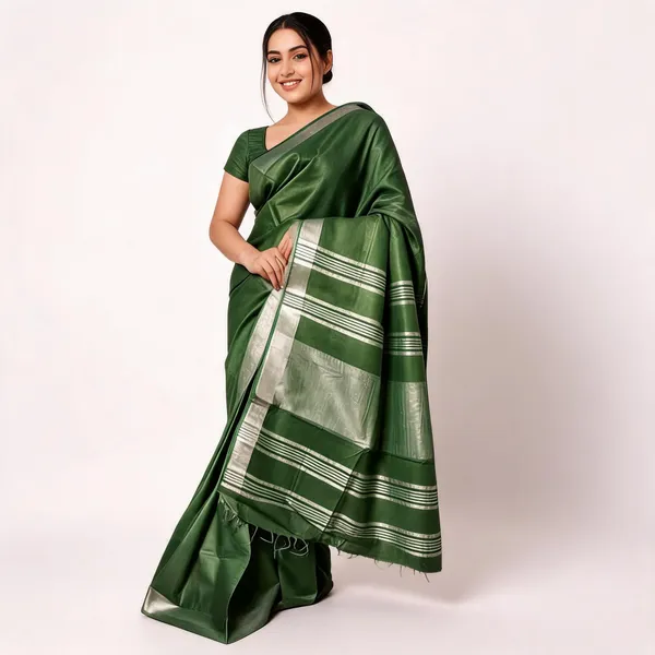 Green_50%_Cotton_And_50%_Linen_Saree_For_Women