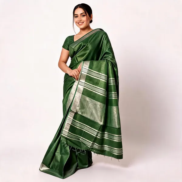 Green_50%_Cotton_And_50%_Linen_Saree_For_Women
