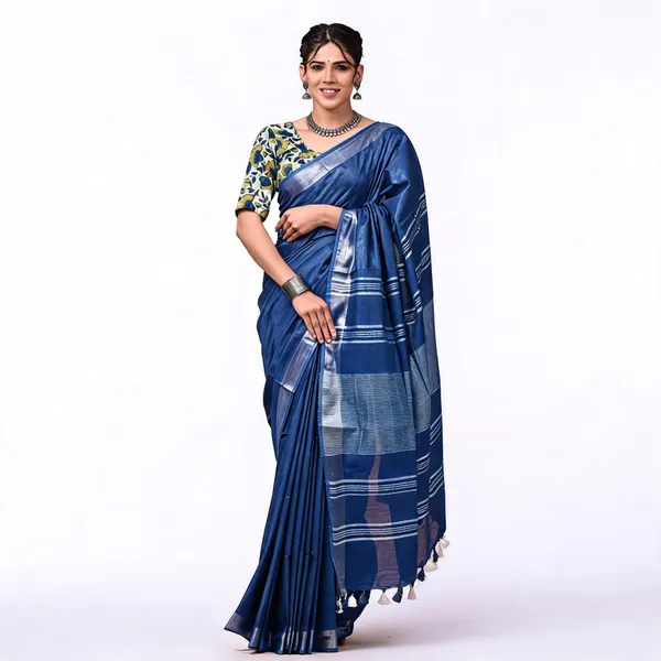 Blue_50%_Cotton_And_50%_Linen_Saree_For_Women
