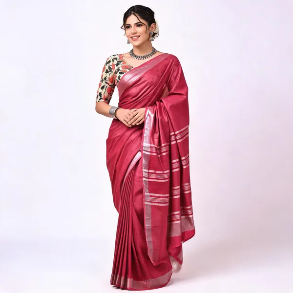 Pink_50%_Cotton_And_50%_Linen_Saree_For_Women