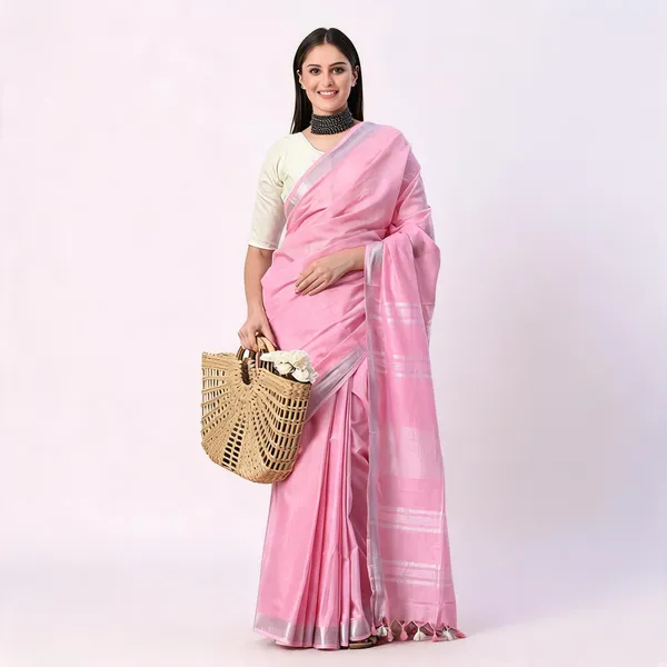 Pink_50%_Cotton_And_50%_Linen_Saree_For_Women