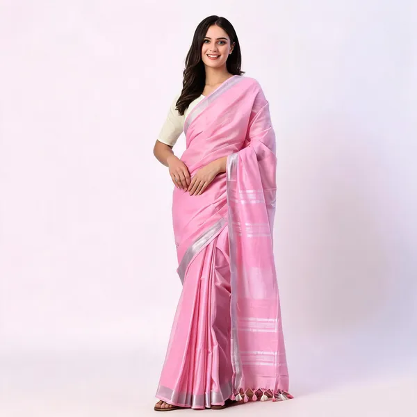 Pink_50%_Cotton_And_50%_Linen_Saree_For_Women