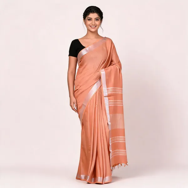 Peach_50%_Cotton_And_50%_Linen_Saree_For_Women