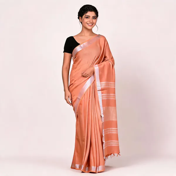 Peach_50%_Cotton_And_50%_Linen_Saree_For_Women