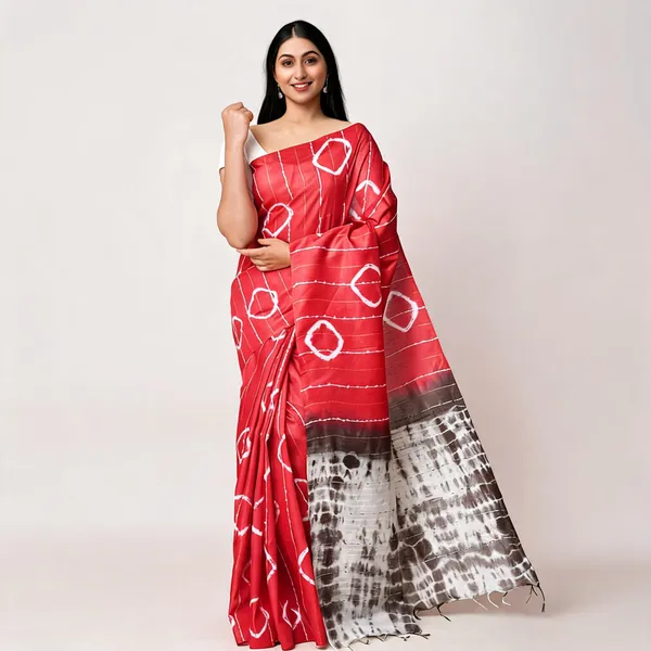 Red_Katan_Staple_Shibori_Saree_For_Women
