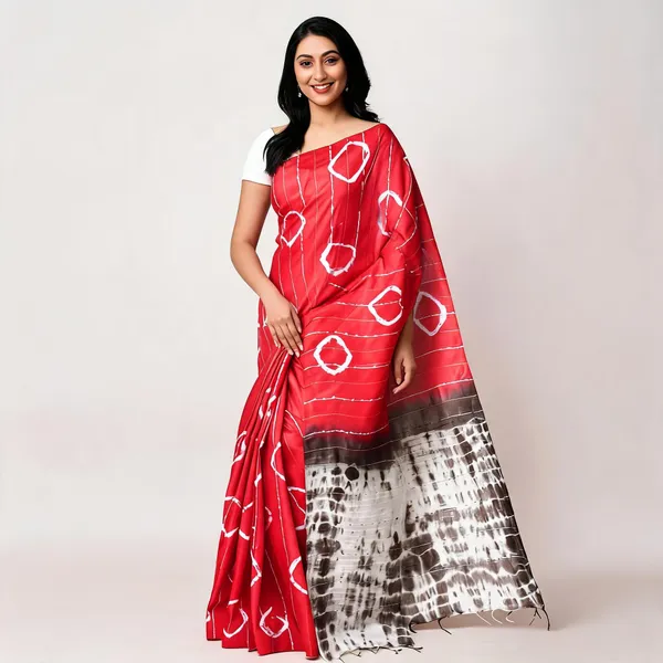 Red_Katan_Staple_Shibori_Saree_For_Women