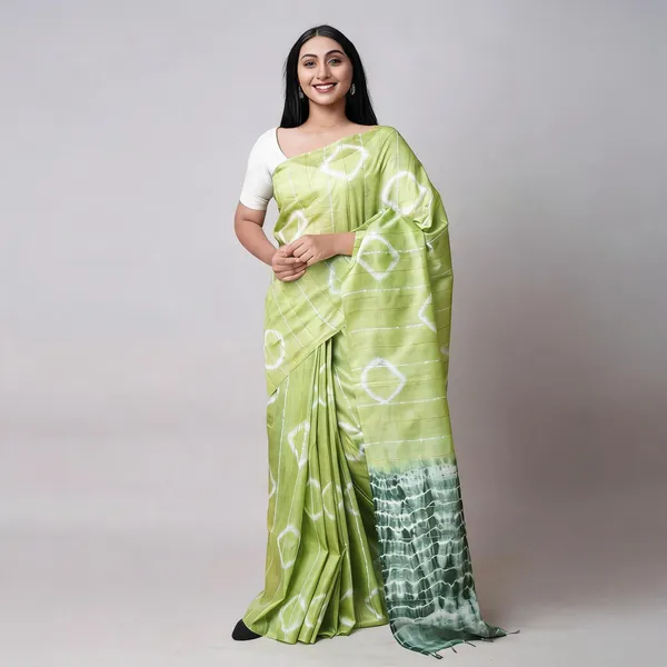 Green_Katan_Staple_Shibori_Saree_For_Women