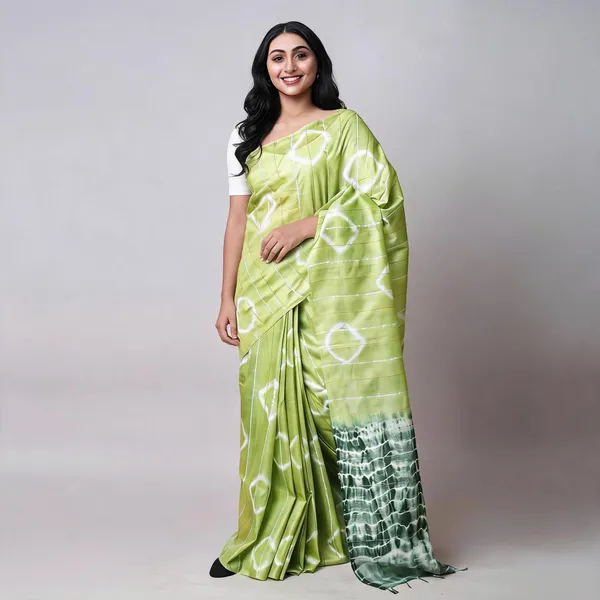 Green_Katan_Staple_Shibori_Saree_For_Women
