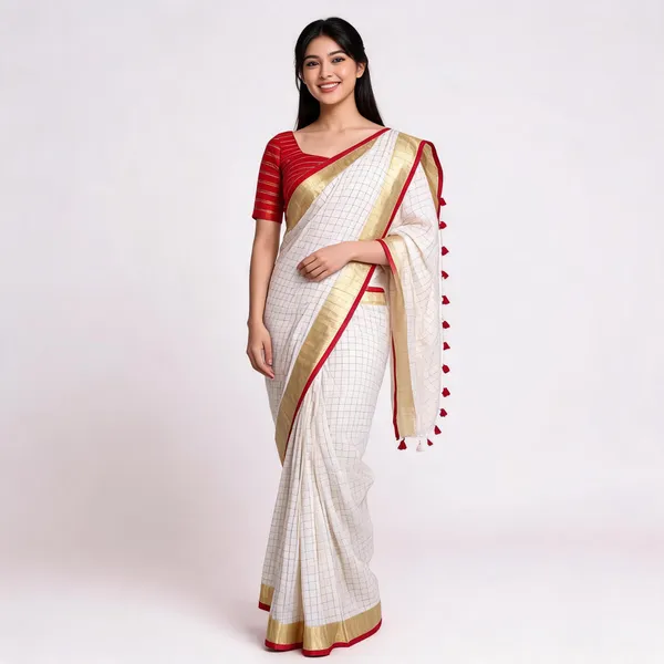 Multicolor_Pure_Linen_Mini_Check_Saree_For_Women