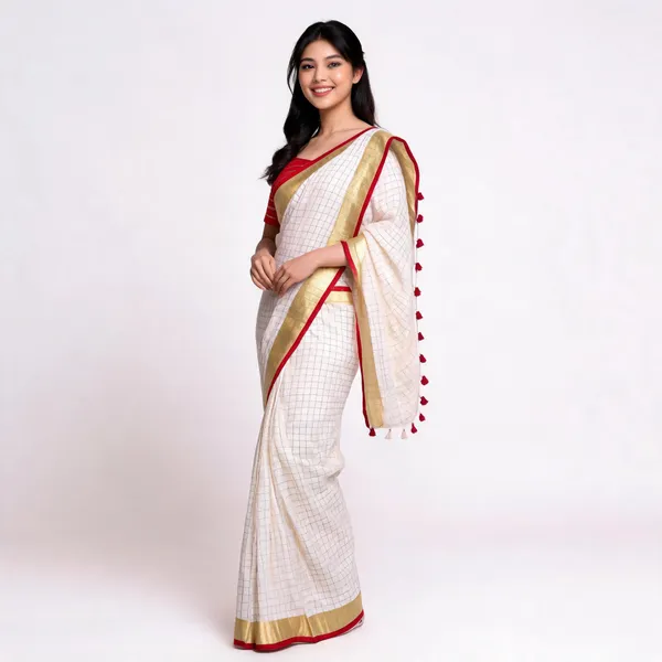 Multicolor_Pure_Linen_Mini_Check_Saree_For_Women