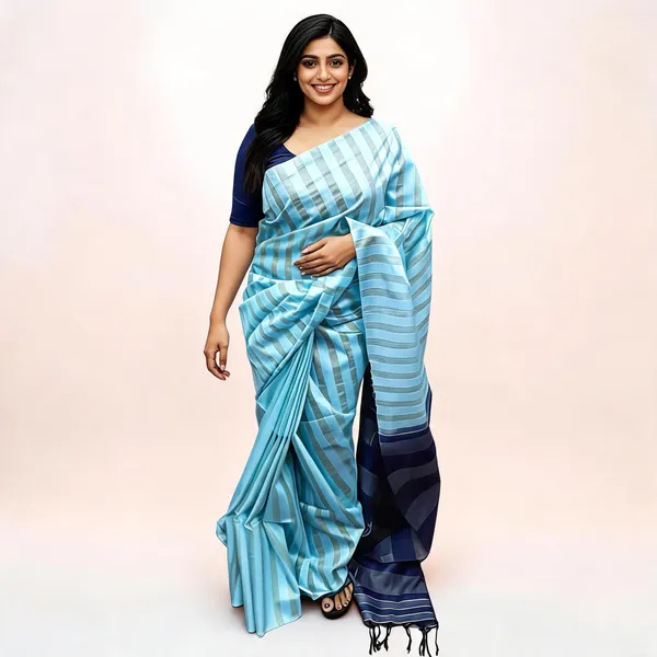 Blue_Bhagalpuri_Stripe_Silk_Saree_For_Women