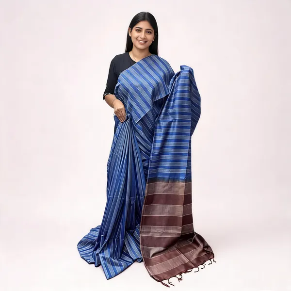 Blue_Bhagalpuri_Stripe_Silk_Saree_For_Women
