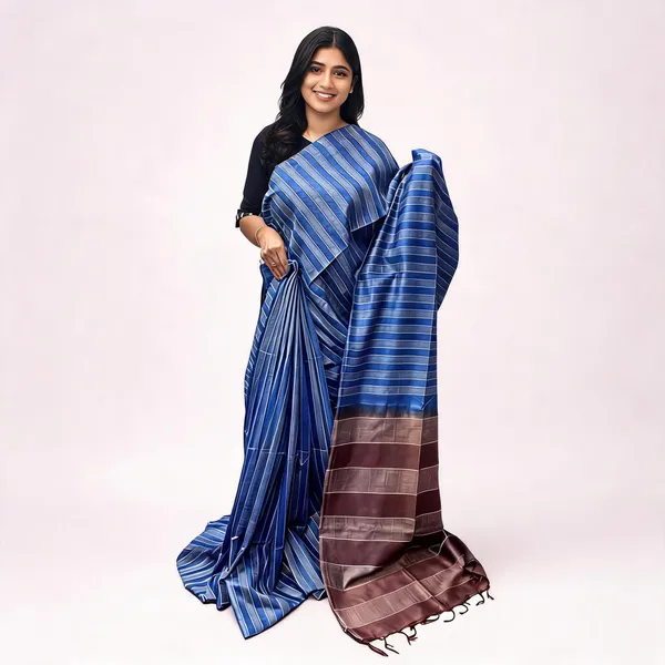 Blue_Bhagalpuri_Stripe_Silk_Saree_For_Women