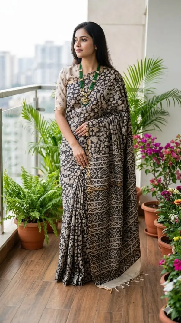 malwari_tussar_Kalamkari_print_saree