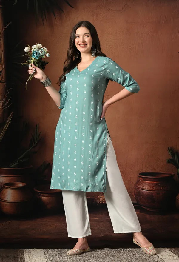 Teal_Green_Rayon_Straight_Printed_Kurta_For_Women