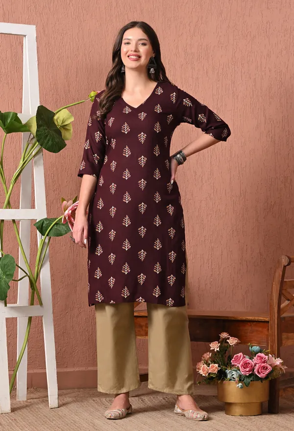 Maroon_Rayon_Straight_Printed_Kurta_For_Women