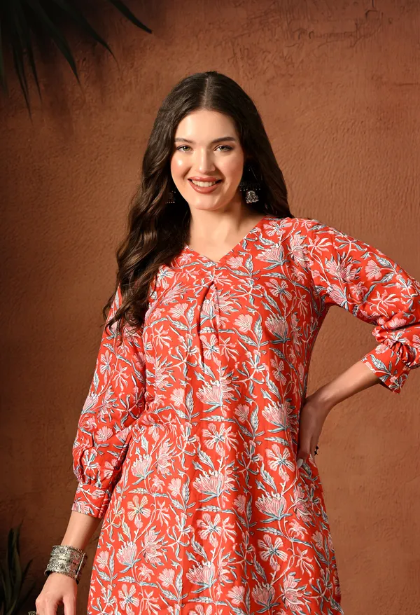 Red_Rayon_Straight_Floral_Print_Kurta_Pant_Set_For_Women