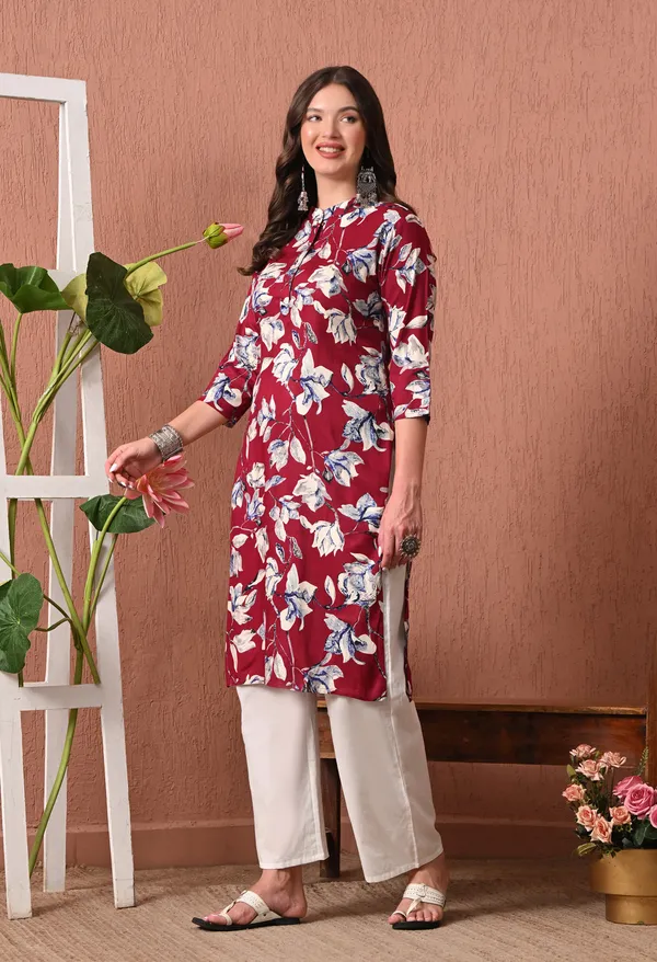 Maroon_Rayon_Straight_Floral_Print_Kurta_For_Women