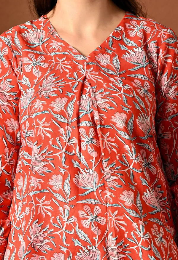 Red_Rayon_Straight_Floral_Print_Kurta_Pant_Set_For_Women